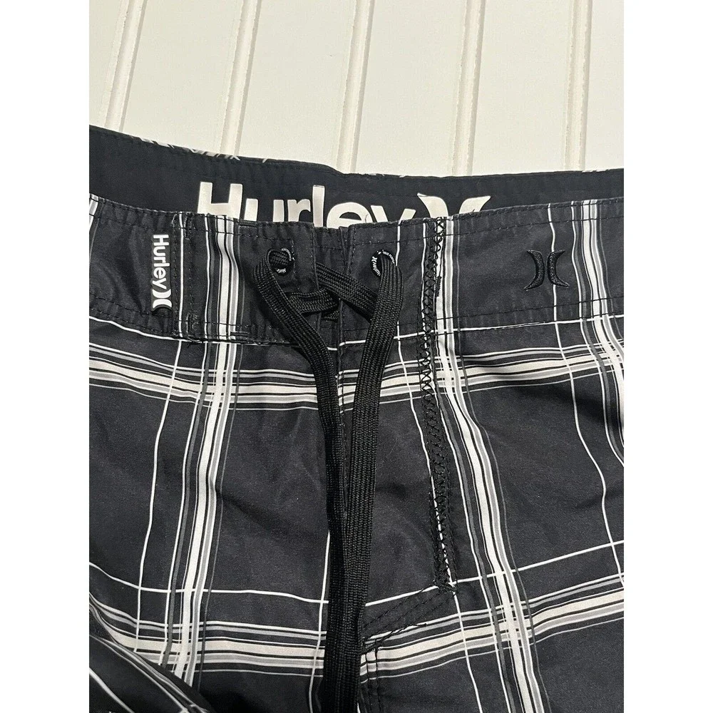Hurley Men's 30 Striped Black‎ Swim Trunks Board Shorts